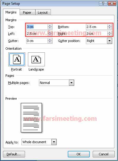 نحوه تنظیمات Page Setup برای پایان نامه-tanzimate page setup barayeh payan name-تنظیمات صفحه ورد-فاصله سطرها-fasele satr-لاین اسپیس-line space